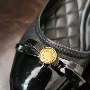 Cole Haan Black Round Toe Leather Bow Wedge Pump Shoes Size 7.5